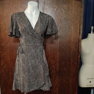 Elegant Black White Polka Dot Wrap Dress